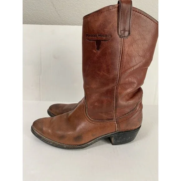 Vintage Mason Western Brown Leather Cowboy Boot Size 10 - 10.5 USA